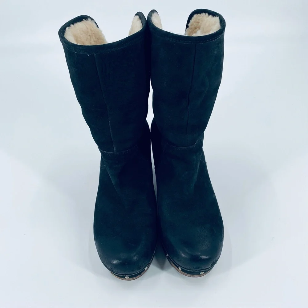 UGG Lynnea Black Suede Studded Fold Over Ankle Boots Size 7 - Picture 8 of 10